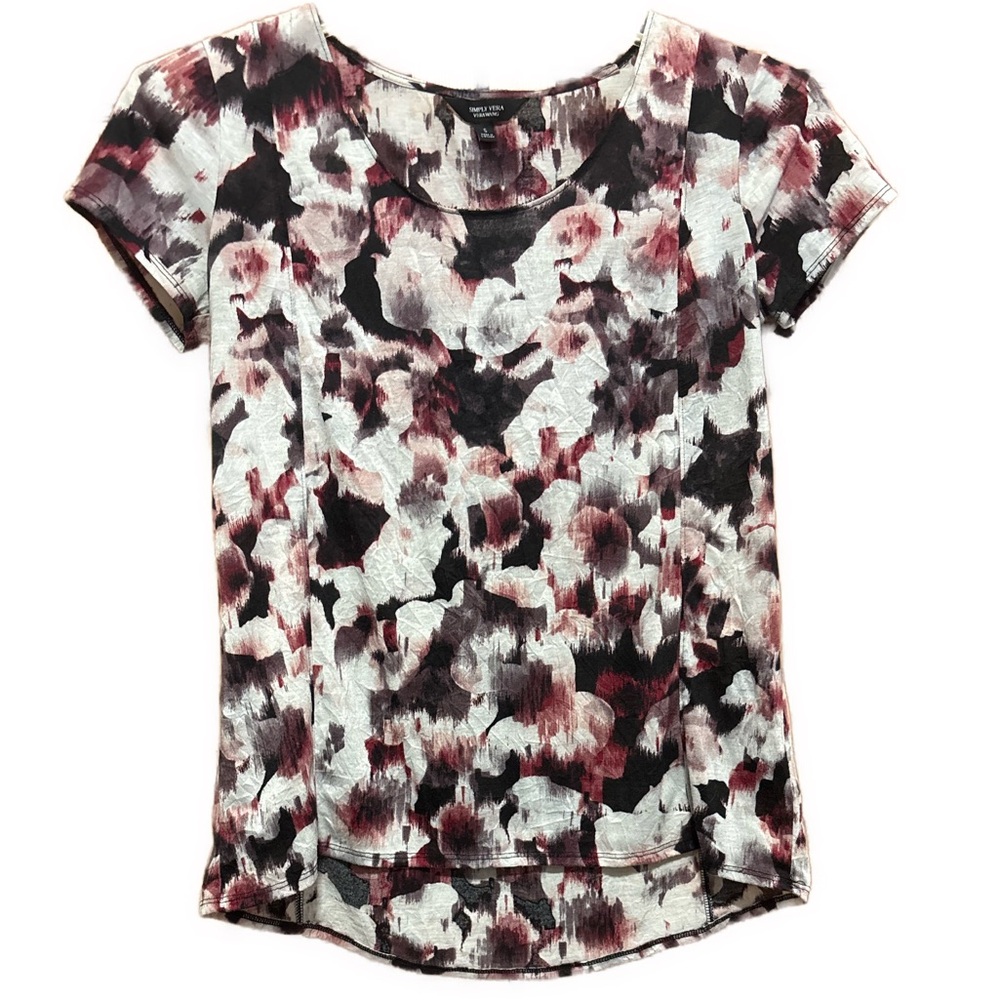 Women’s Small Simply Vera Vera Wang Burgundy, Black & White Floral T-Shirt